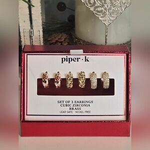 Piper K Gold, Floral & Cubic Zirconia Earring Set